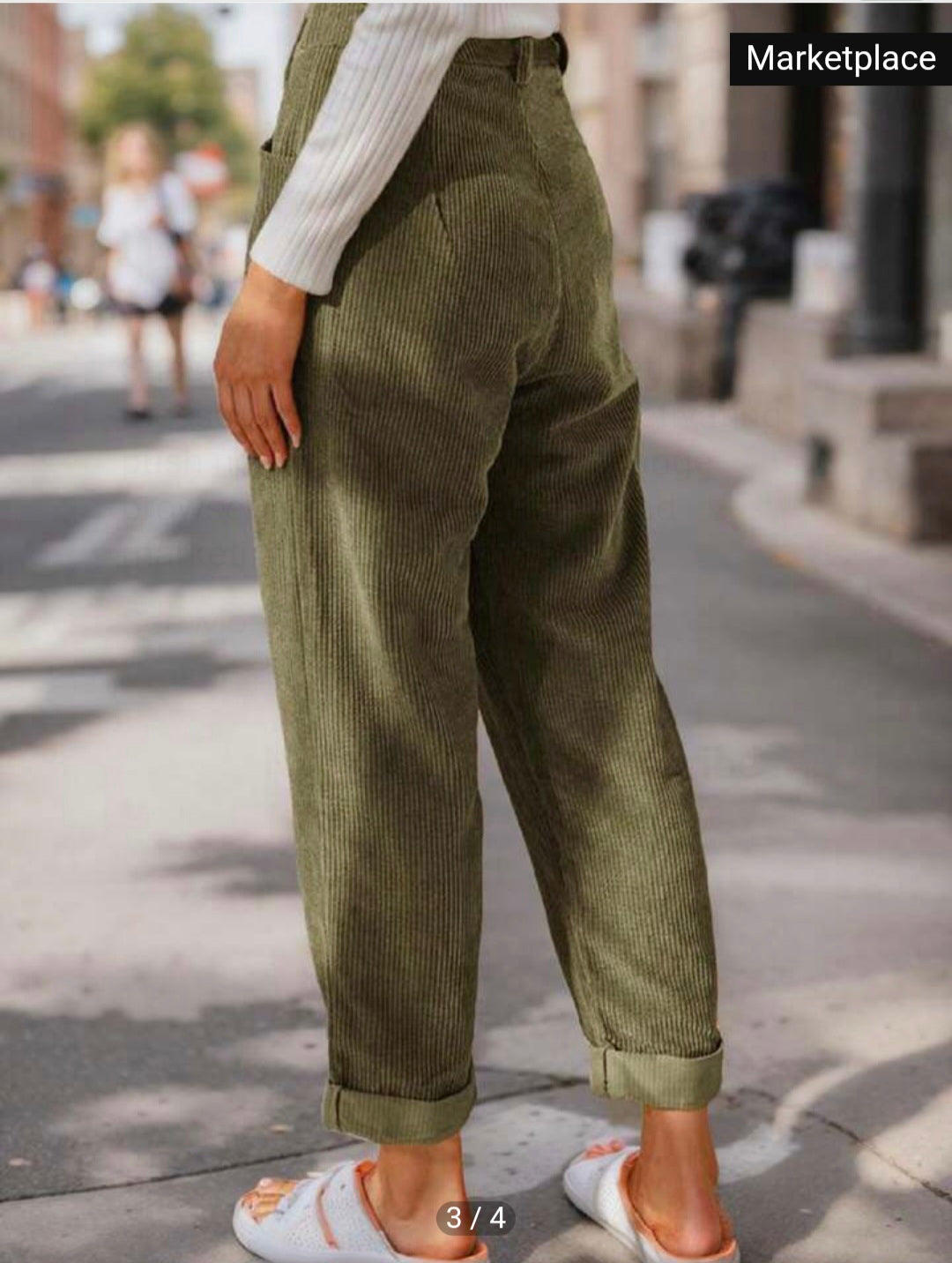 Green corduroy straight leg pants