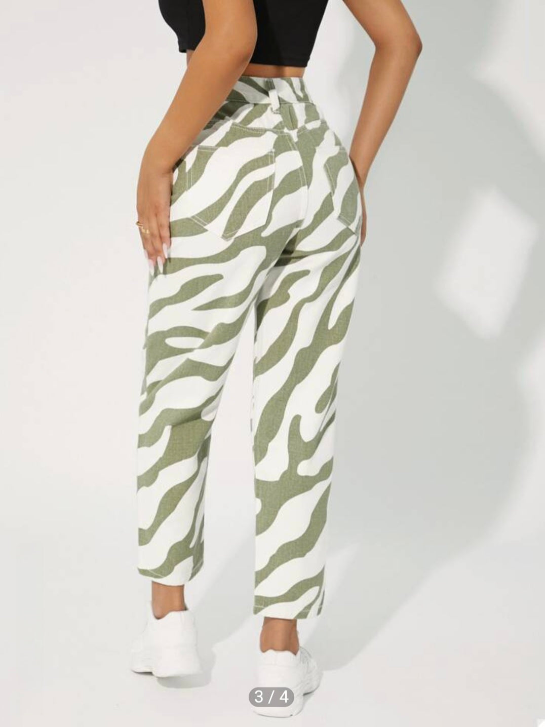 High Waist Zebra Striped Straight leg jeans