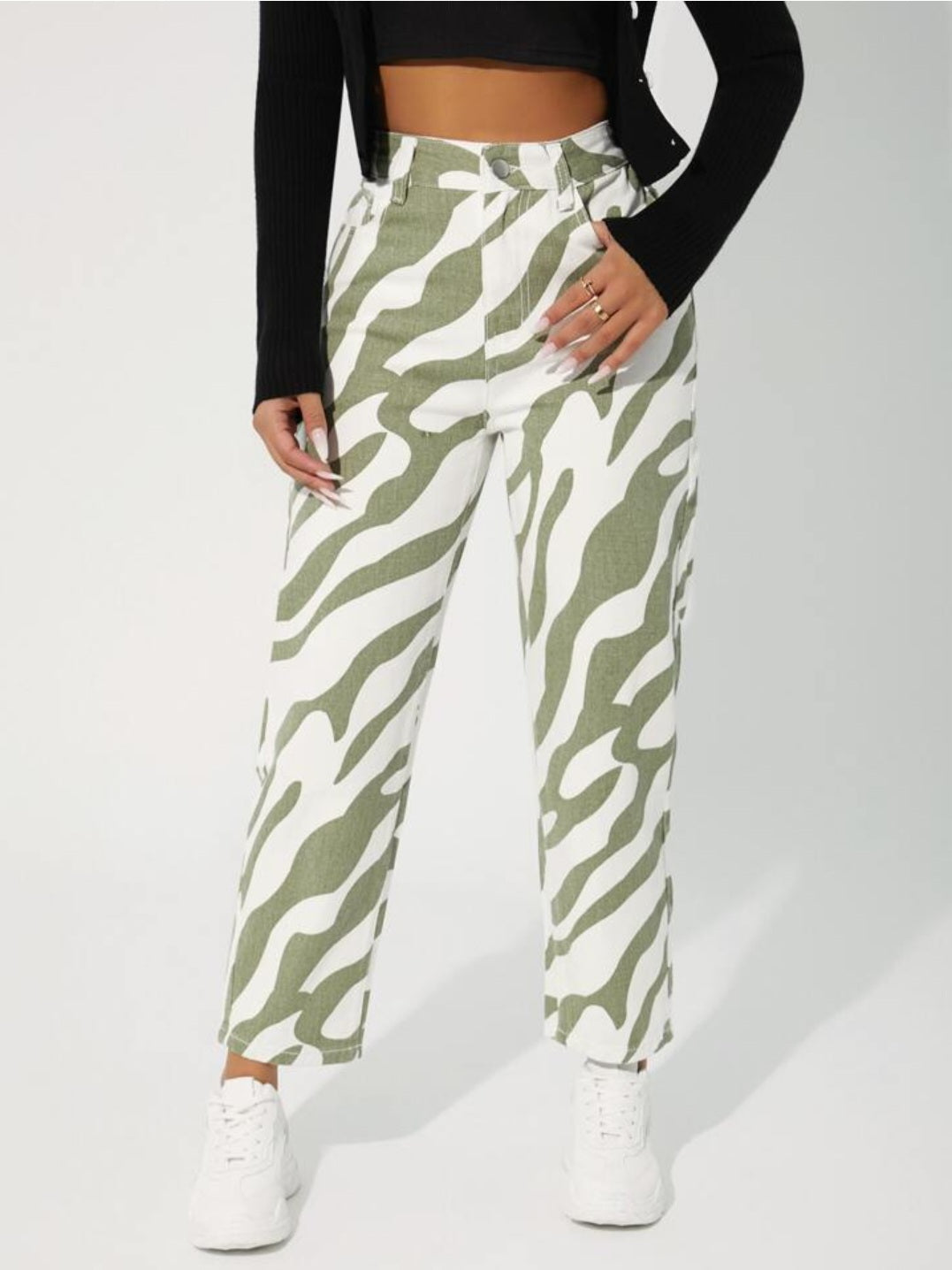 High Waist Zebra Striped Straight leg jeans