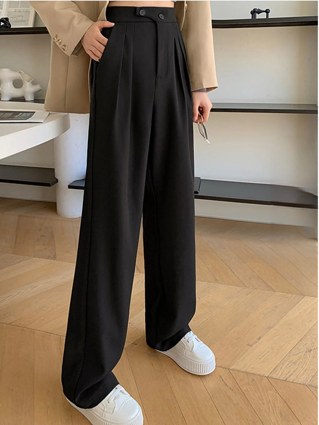 Love just smile wide leg high waisted casual black pants