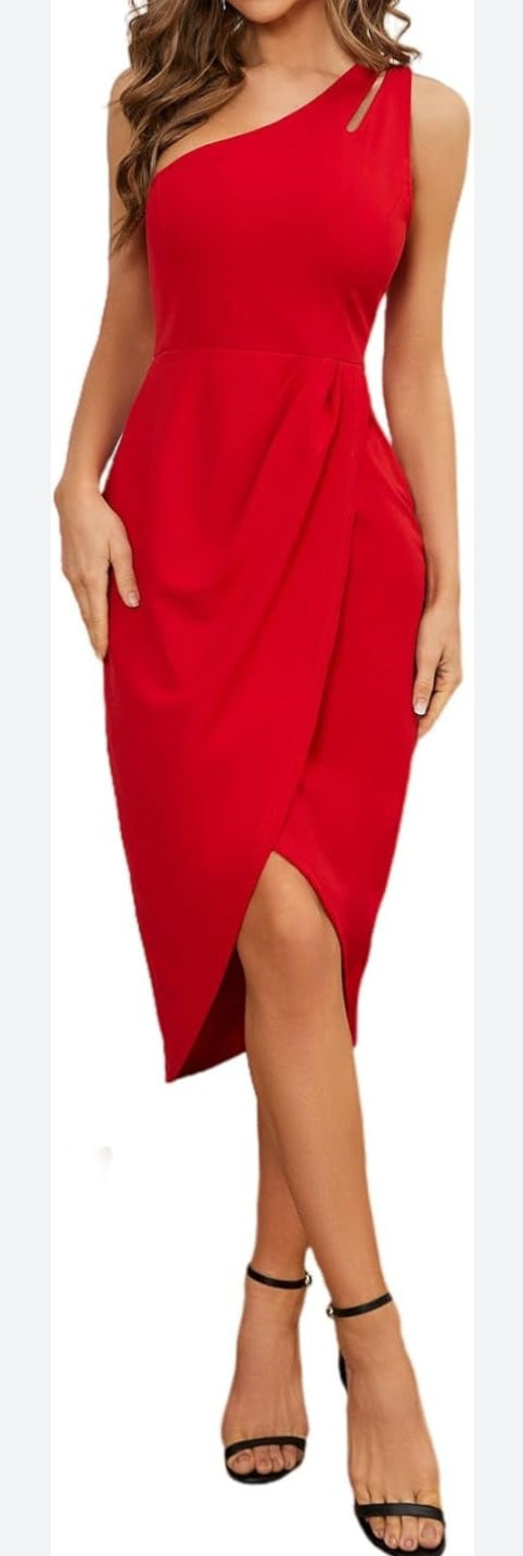 Brand new red ruched midi dress