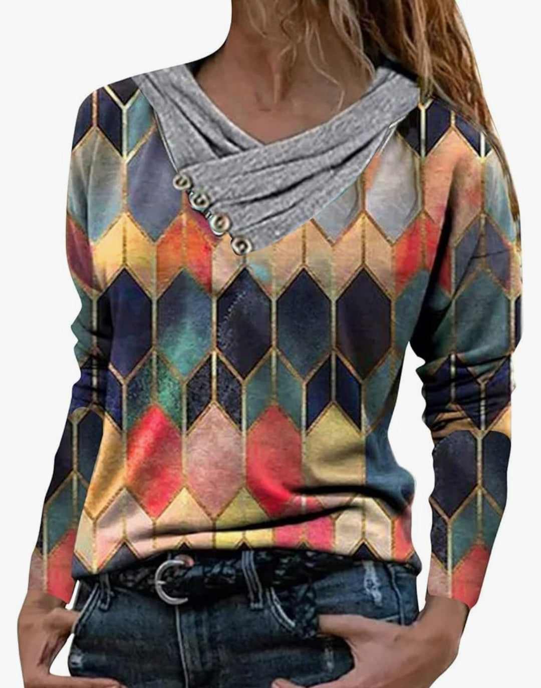 Womens geometric print long sleeve top