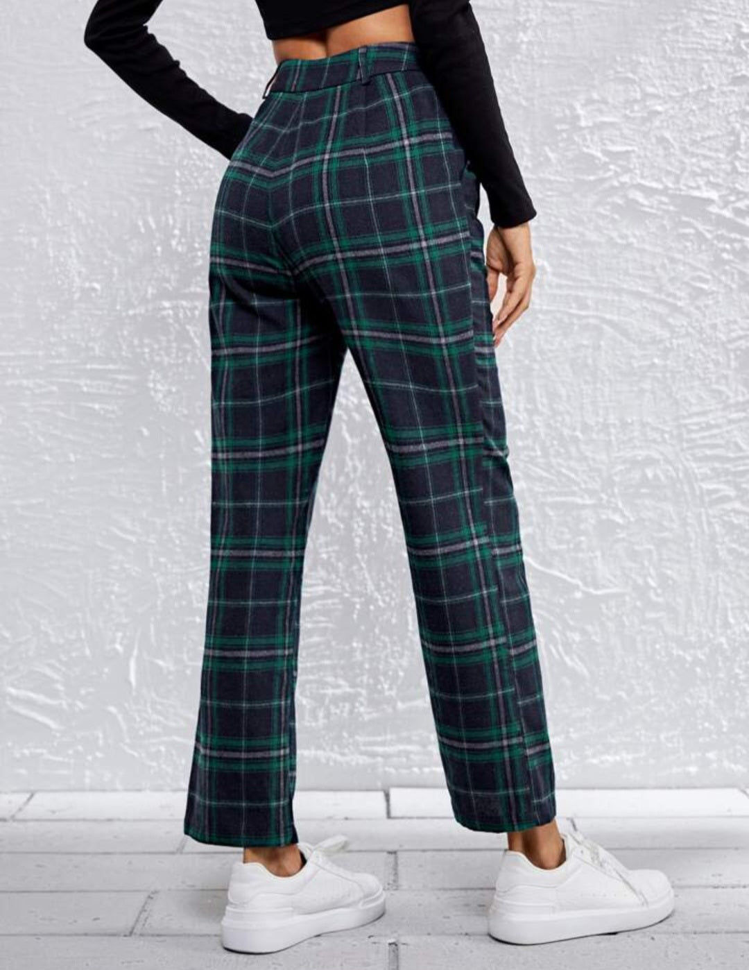 Womens plaid green tartan high waisted pants