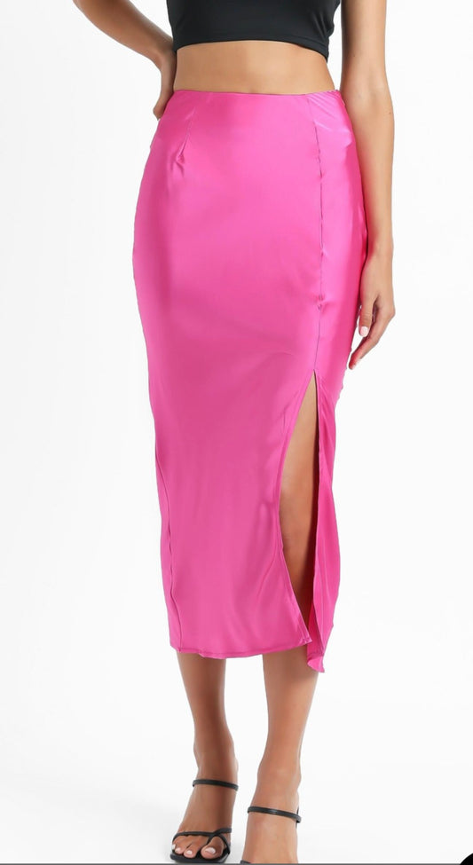 SHOWPO pink daria satin midi skirt